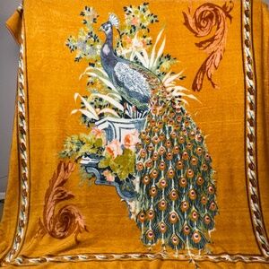 Novatex Thick Plush Blanket Peacock Nova Textiles VTG Matrimonial 87" X 71" Full